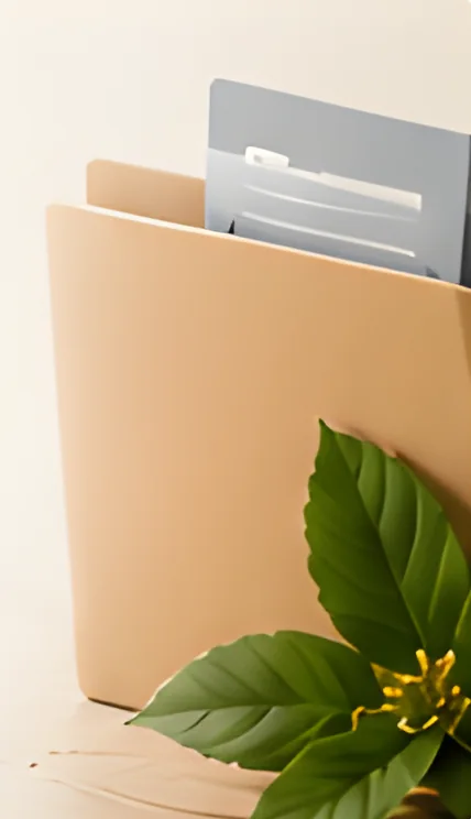 Dokumen borang dalam folder kertas dengan daun herba